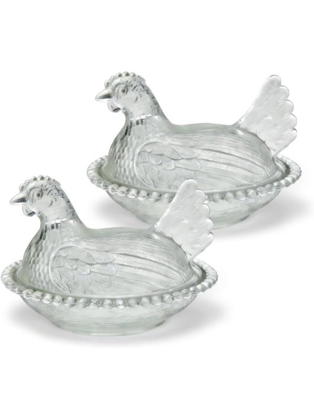 Charming Crystal Clear Hen on Nest Candy Dish Set with Lid - 6.9" Decorative